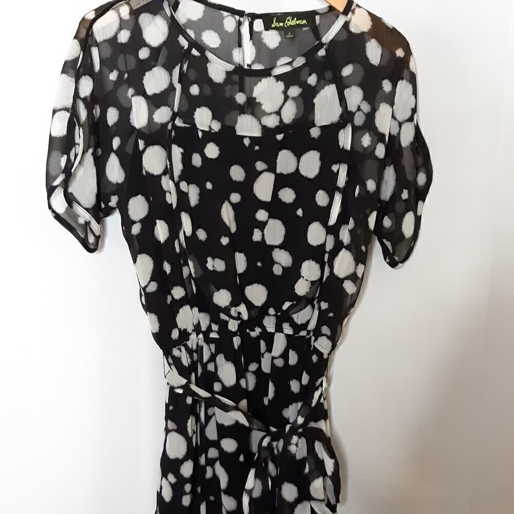 Sam Edelman black And White Belted Sheer Dress Womens Sz Sm‎